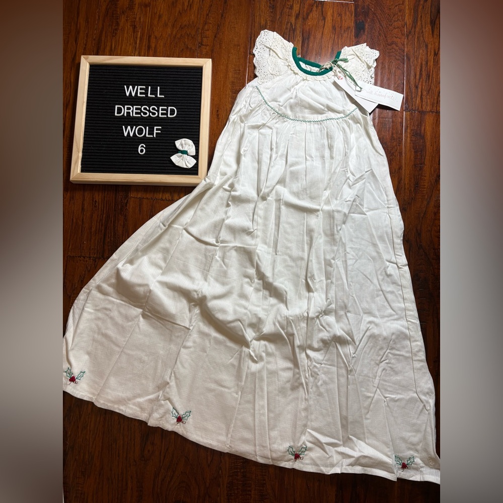 Well Dressed Wolf Cream and Green Formal Kids Dress